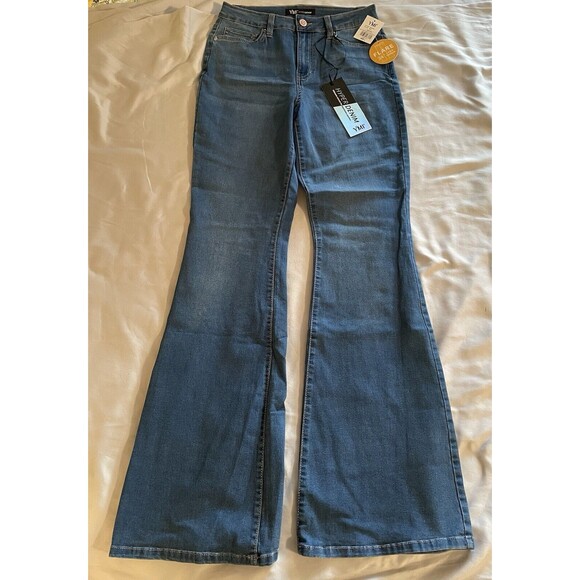 YMI Jeans Women Size L Blue Hyper Denim Long Bell Bottoms - Picture 1 of 12